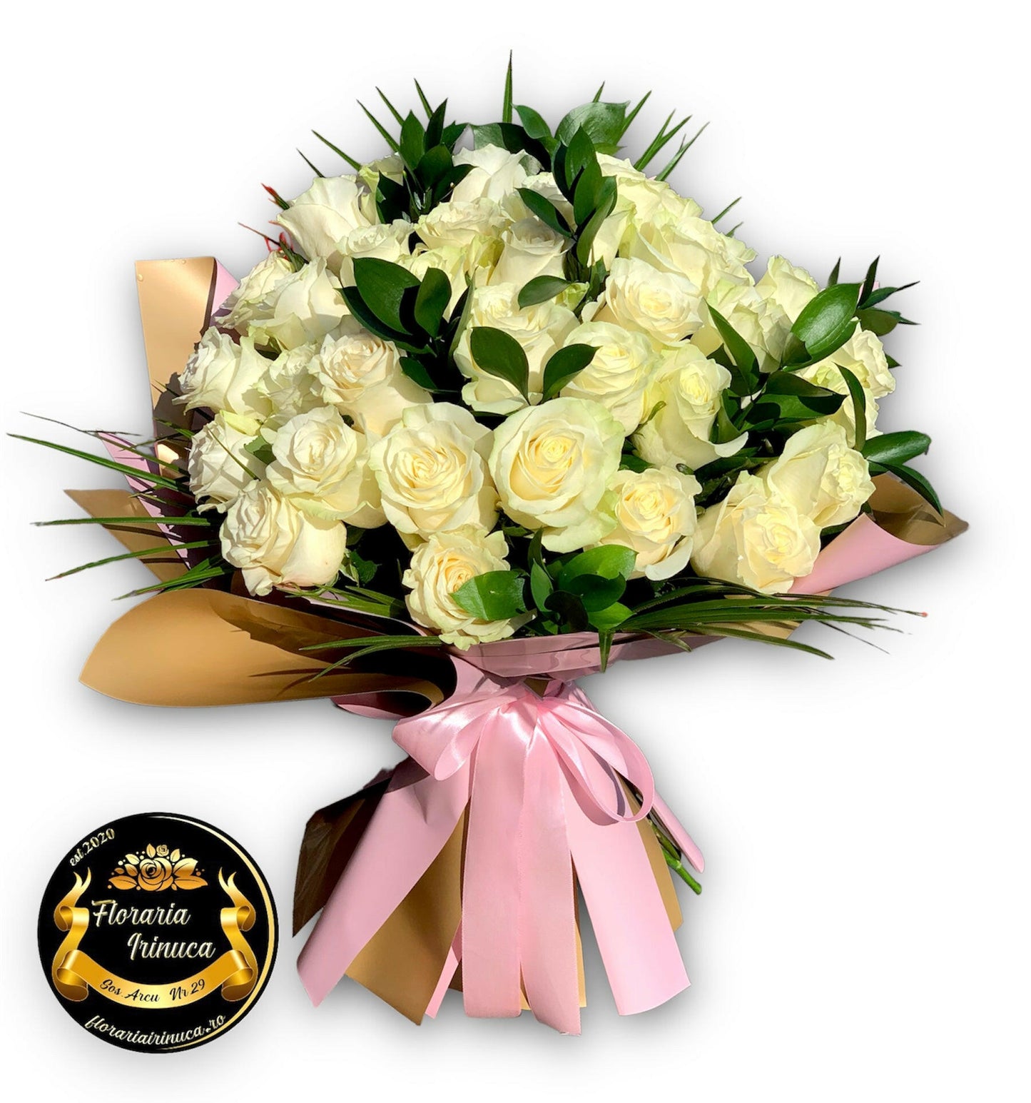 Buchet 25 trandafiri albi Floraria Irinuca