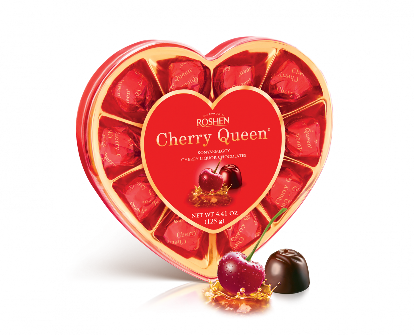 Cutie inimă Roshen Cherry Queen 125g, ciocolată și cireașă