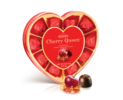 Cutie inimă Roshen Cherry Queen 125g, ciocolată și cireașă