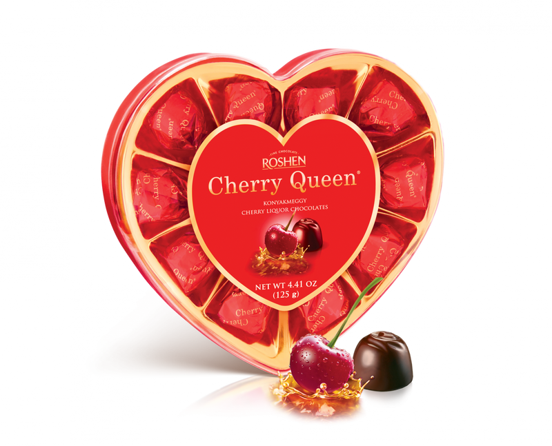 Cutie inimă Roshen Cherry Queen 125g, ciocolată și cireașă